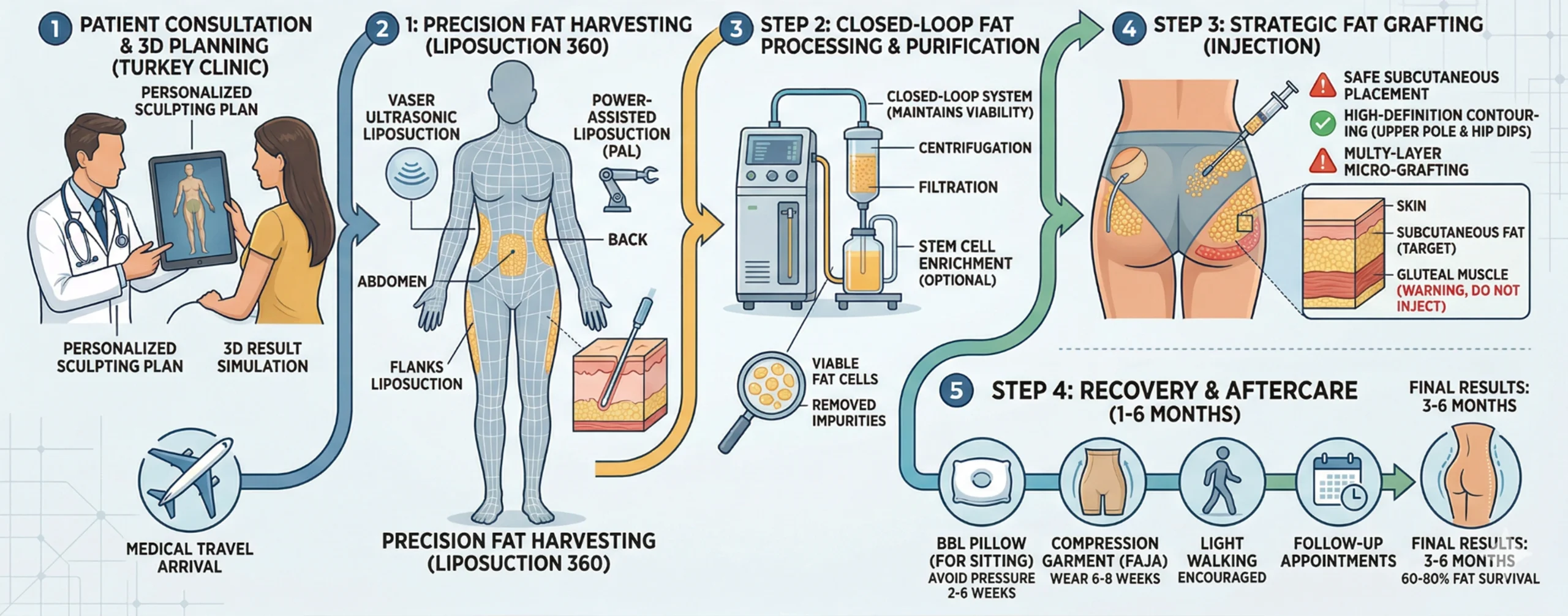 3. Advanced BBL techniques fat transfer buttocks Turkey process diagram - Voila Health
